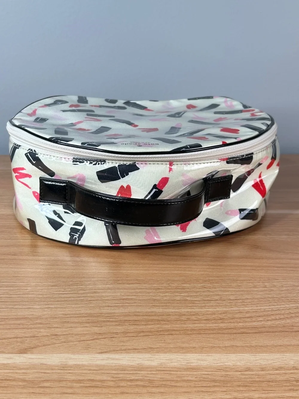 Kate Spade New York Bag Travel Case Lipstick Design Cosmetic Zip Ivory Pink Red
